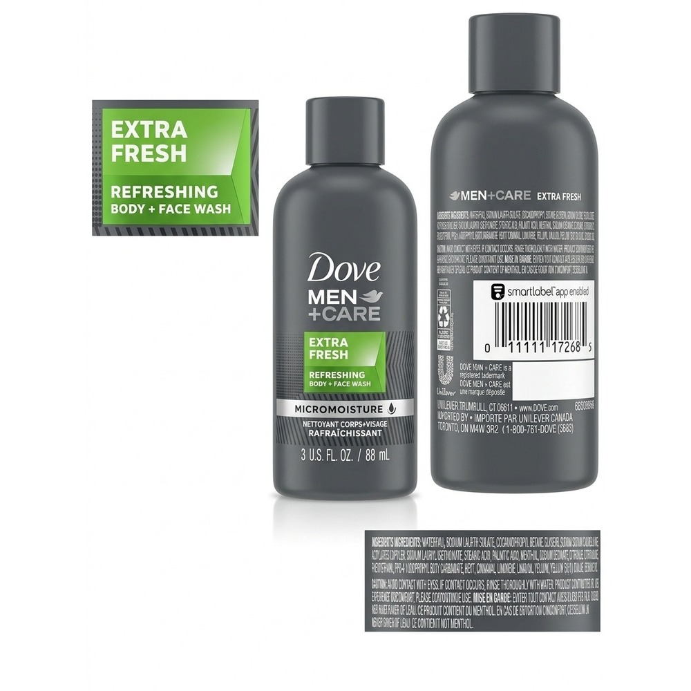 Dove Men+Care Extra Fresh Body and Face Wash 3oz Travel Size Micromoisture‎ 88ml